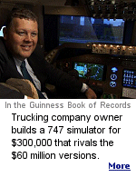 A homebrew version of the $60 million simulators used to train pilots, Matthew Sheil's contraption is almost identical to the cockpit of a 747-400.
